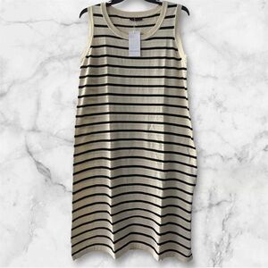 Chic Striped Sleeveless Midi Dress - Black and Cream